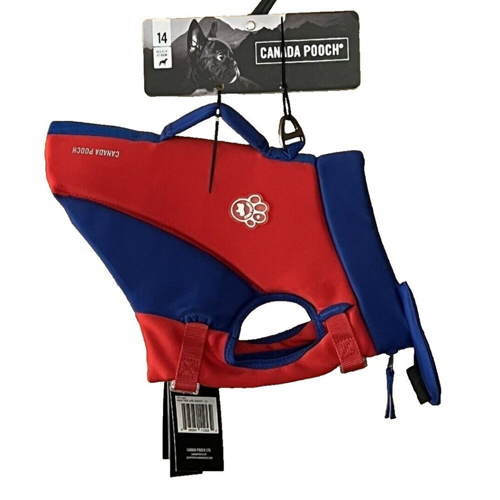Canada Pooch Canine Size 14 High Tide Life Jacket Red Blue 12 - 17 Pounds NWT